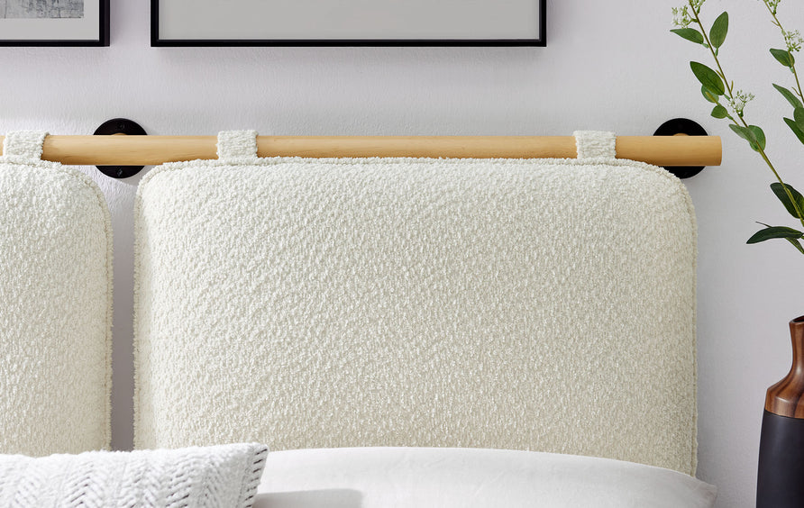 Lodge Wall-Mounted Chenille Upholstered Queen Headboard in Cream Natural