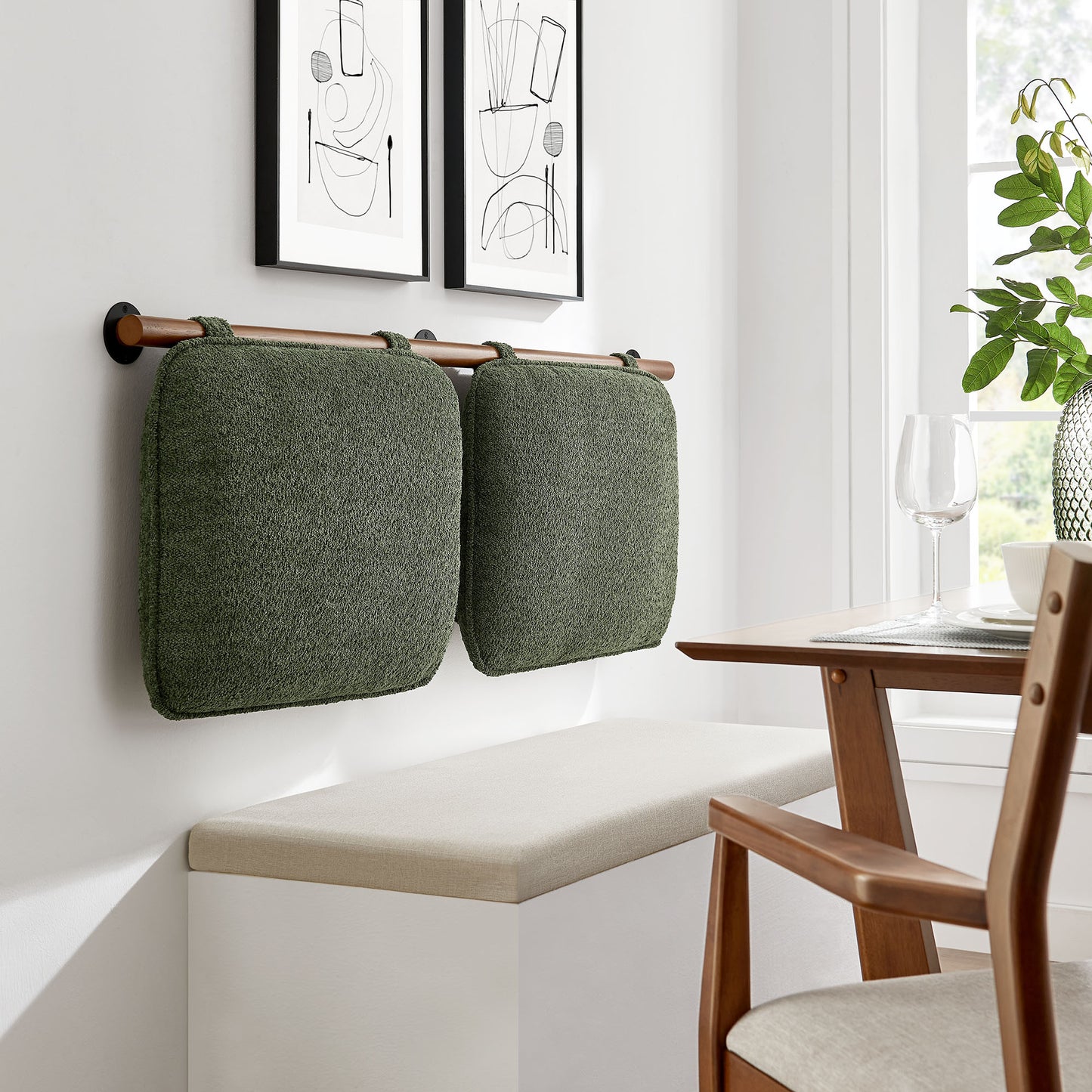 Lodge Wall-Mounted Chenille Upholstered King Size Headboard in Sage Walnut