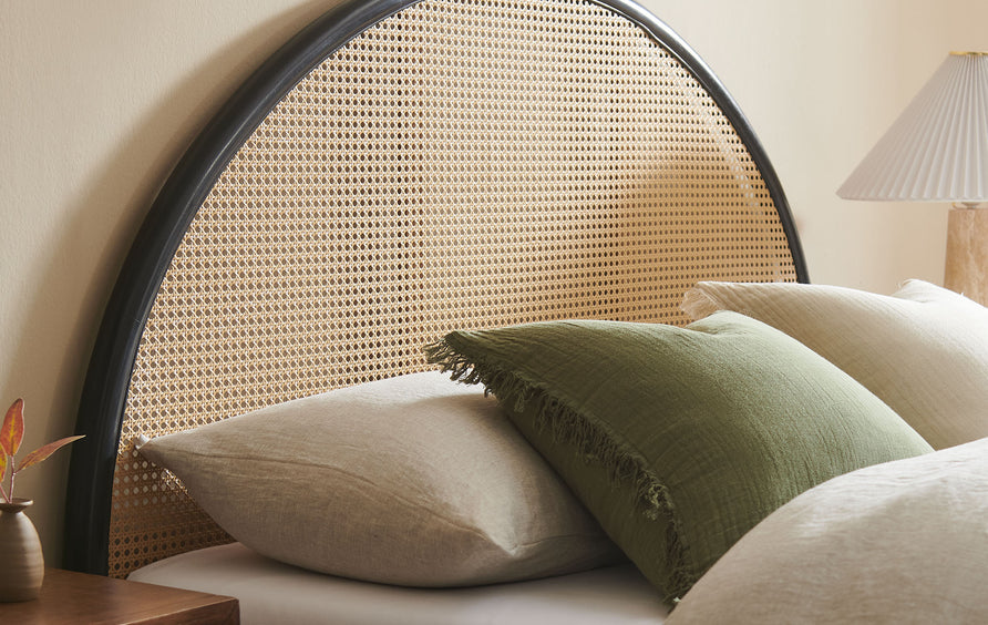 Senja Queen Arched Rattan Cane Platform Bed in Black