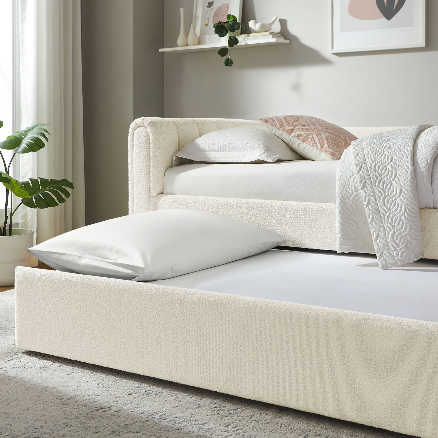 Kesia Channel Tufted Boucle Twin Daybed With Trundle in Cloud
