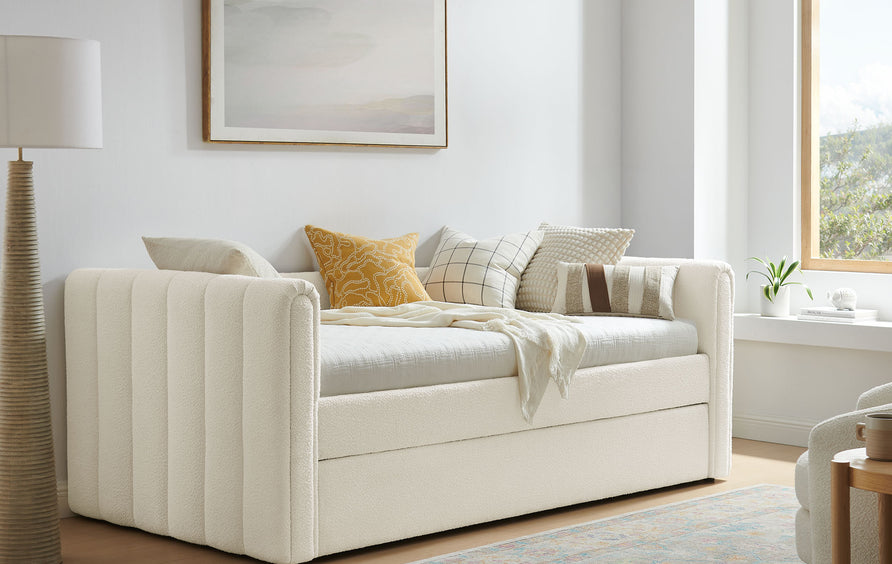 Kesia Channel Tufted Boucle Twin Daybed With Trundle in Cloud