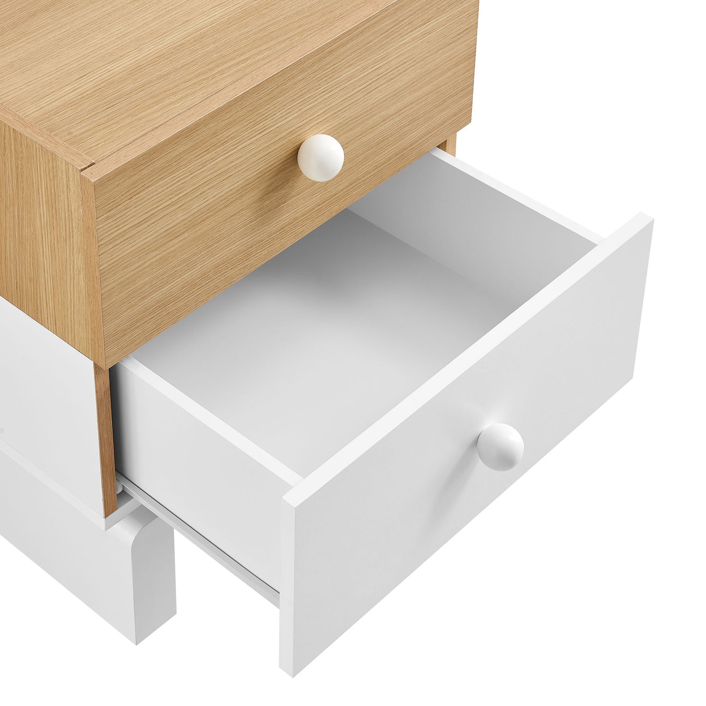 Sateen 2-Drawer Color Block Nightstand in Oak White