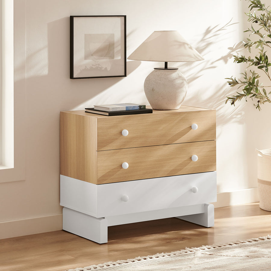 Sateen 3-Drawer Color Block Dresser in Oak White