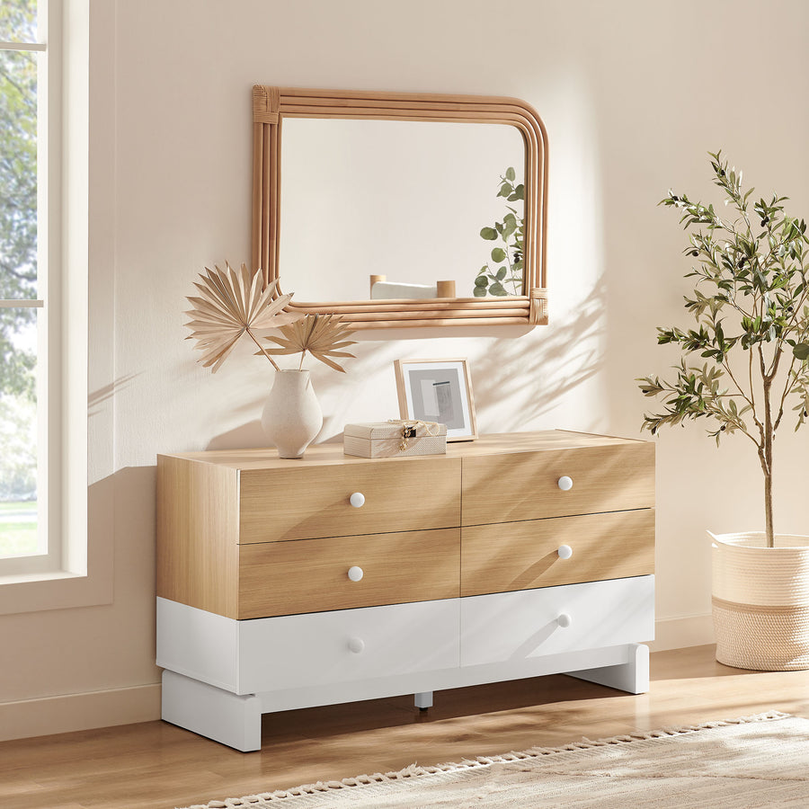 Sateen 6-Drawer Color Block Dresser in Oak White