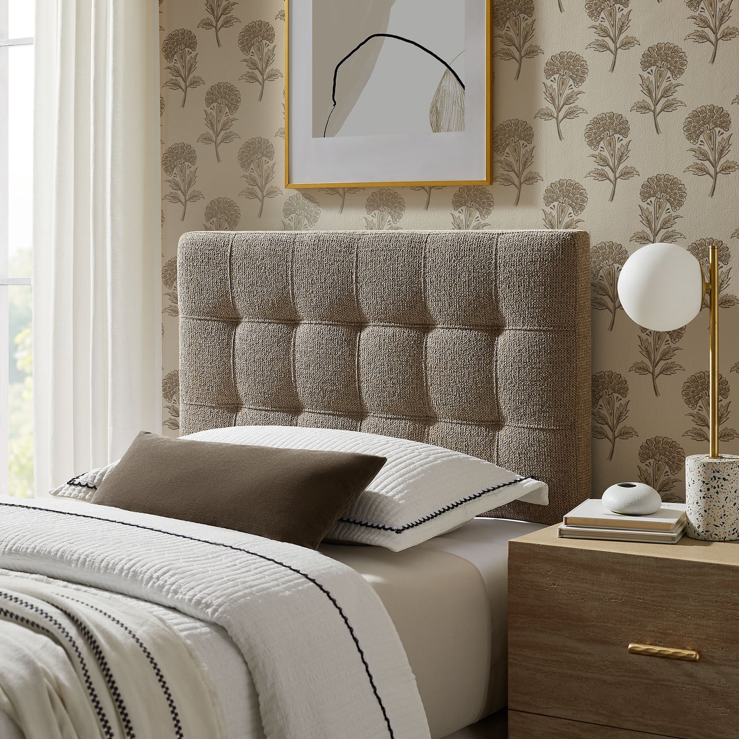 Cleo Upholstered Twin Size Headboard in Taupe