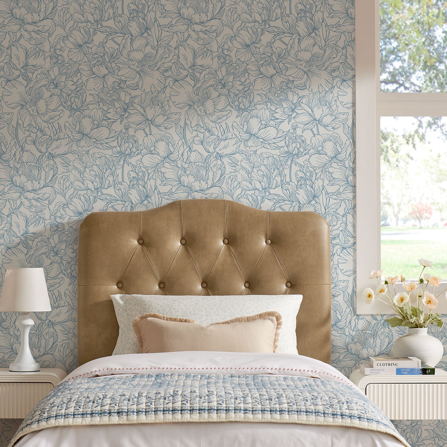 Sage Faux Leather Twin Headboard in Toast
