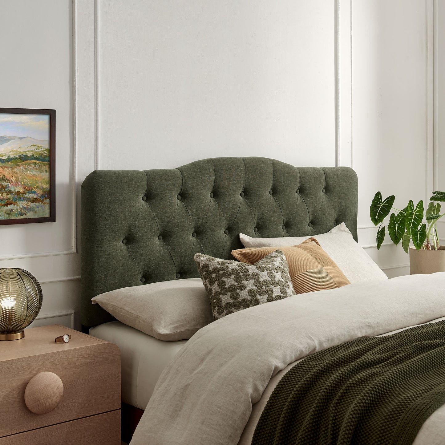 Sage Premium Linen Blend Full Headboard in Sage