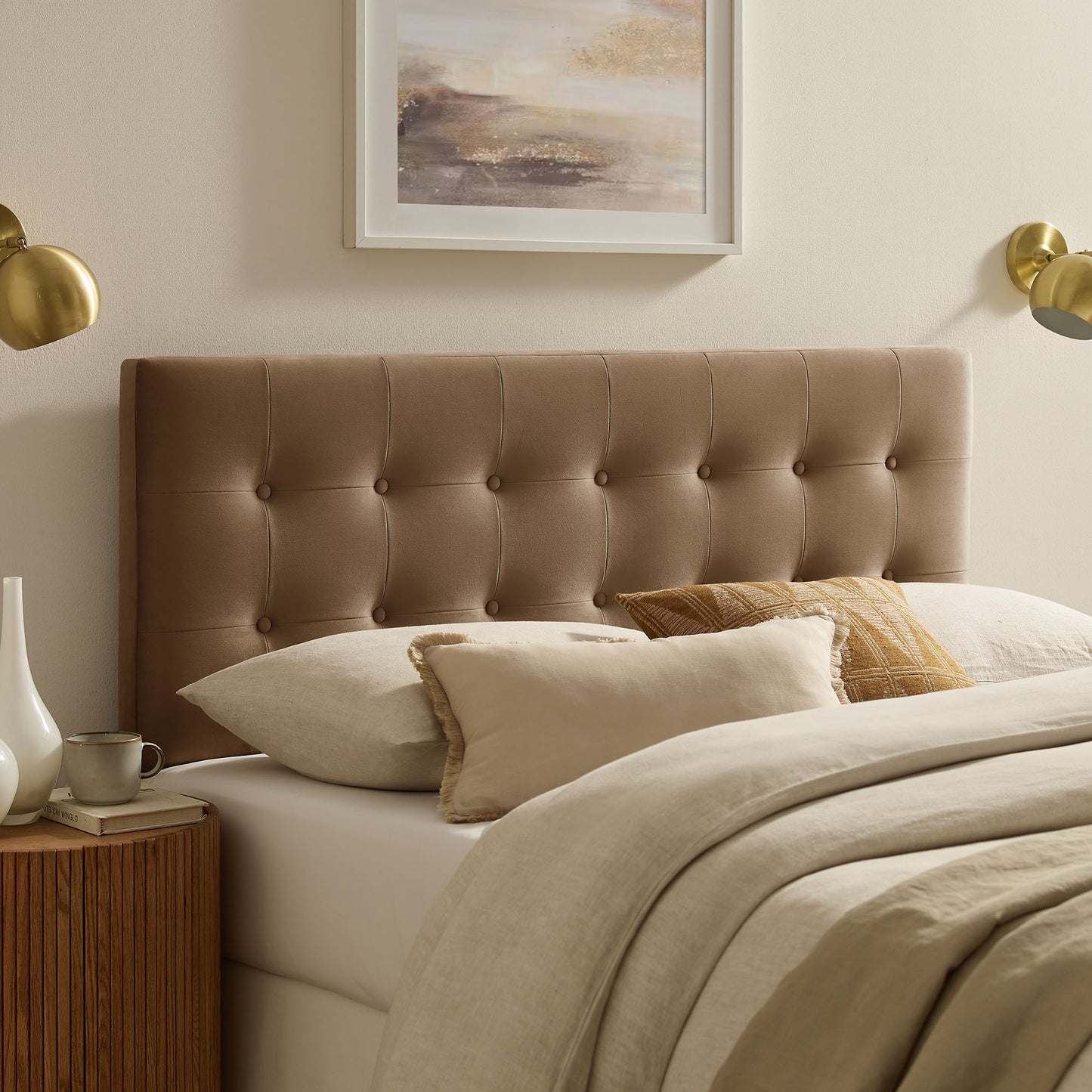 Vale Stain-Resistant Performance Velvet King Size Headboard in Taupe