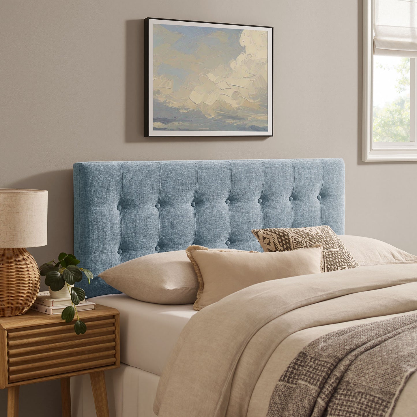 Vale Fabric Upholstered King Size Headboard in Sky Blue