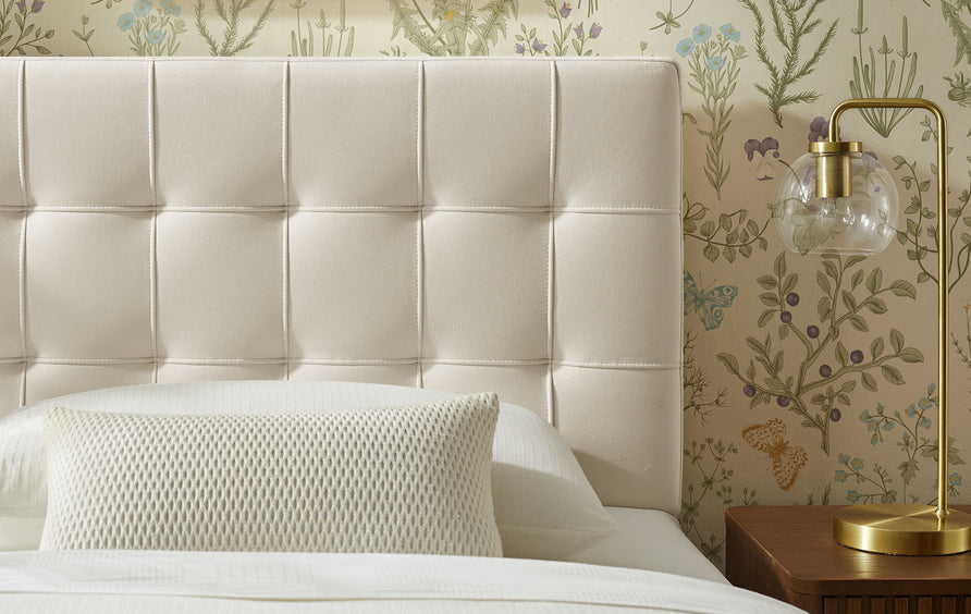 Cleo Stain-Resistant Performance Velvet Twin Size Headboard in Alabaster