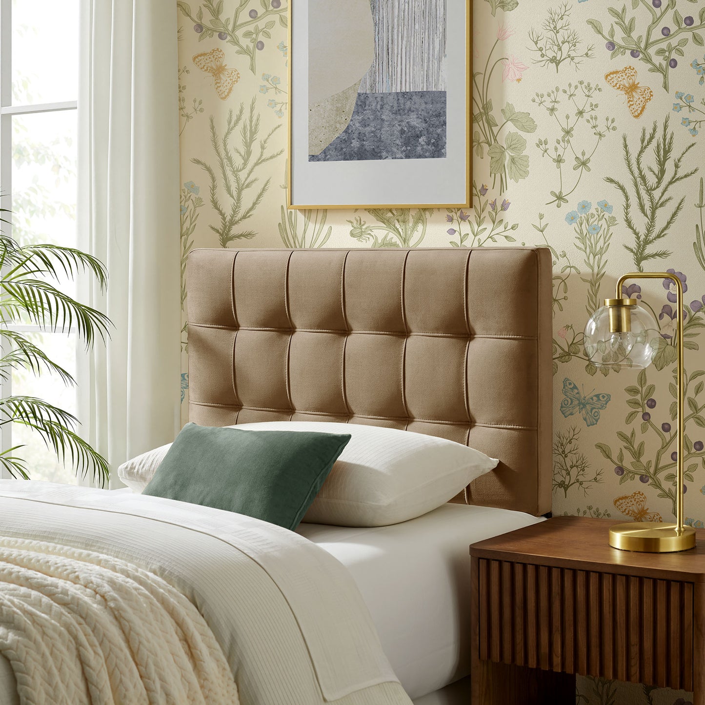 Cleo Stain-Resistant Performance Velvet Twin Size Headboard in Taupe