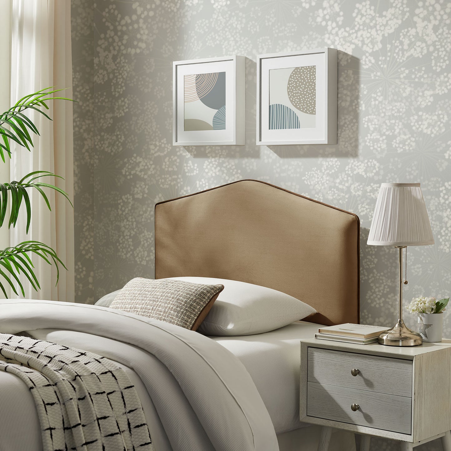 Lattice Performance Velvet Twin Size Headboard in Taupe