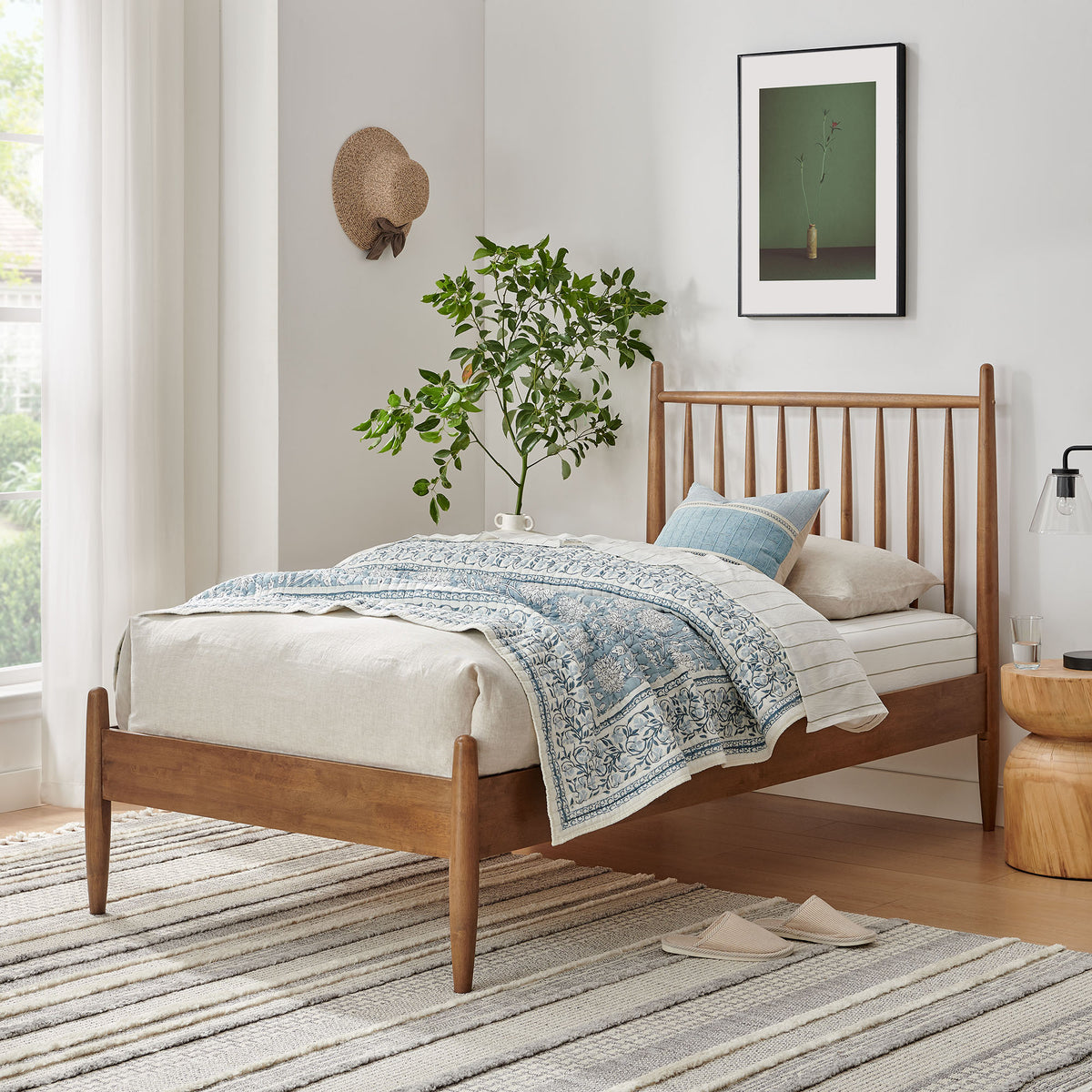 Tawny Twin Size Spindle Bed Frame in Walnut