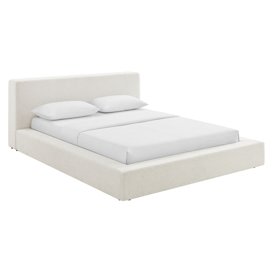 Kiln Chenille Upholstered Queen Platform Bed Frame in Ivory Fabric