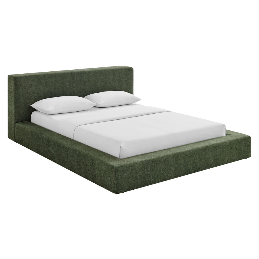 Kiln Chenille Upholstered Queen Platform Bed Frame in Eucalyptus