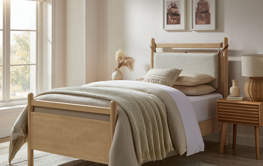 Loom Twin Size Wood Platform Bed Frame in Light Oak Heathered Ivory