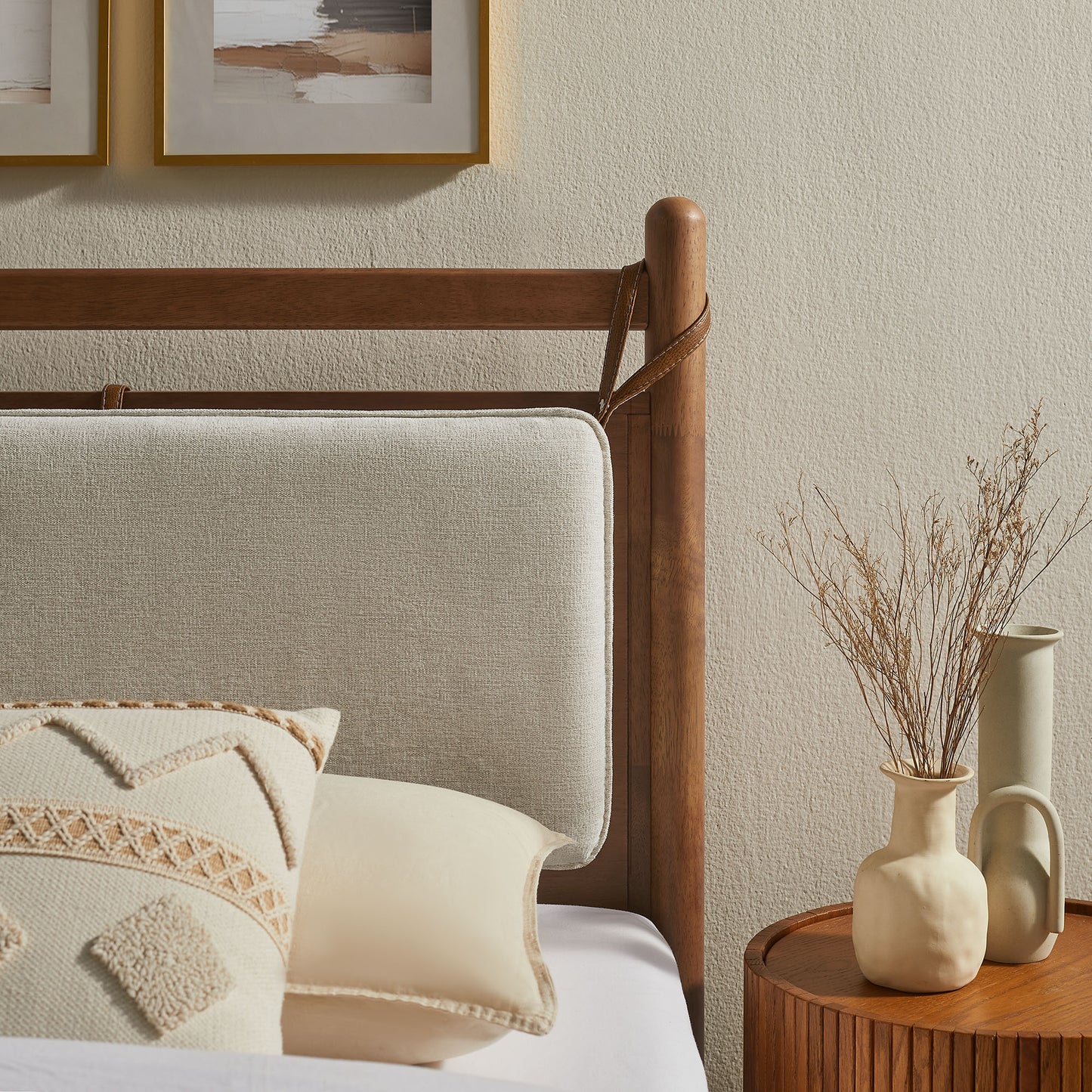 Loom Twin Size Wood Platform Bed Frame in Walnut Heathered Ivory