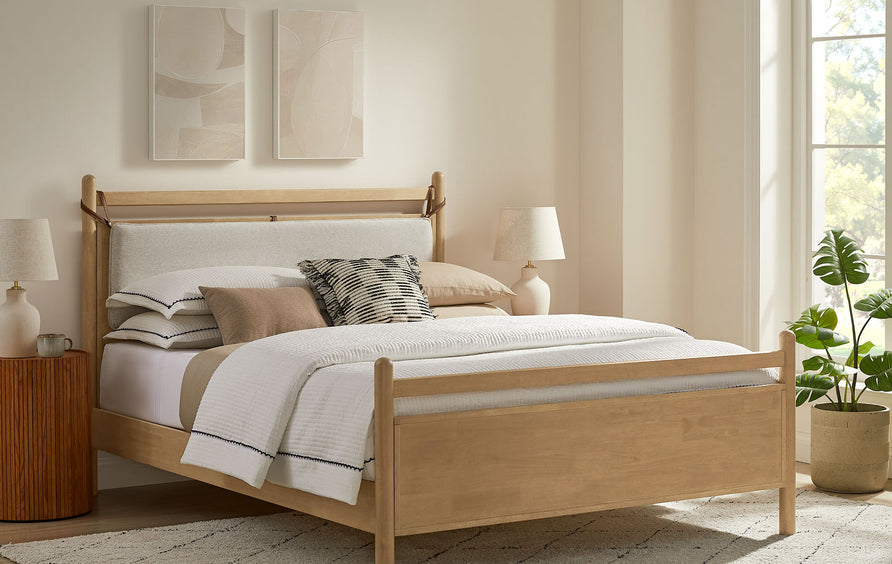 Loom King Size Wood Platform Bed Frame in Light Oak Heathered Ivory