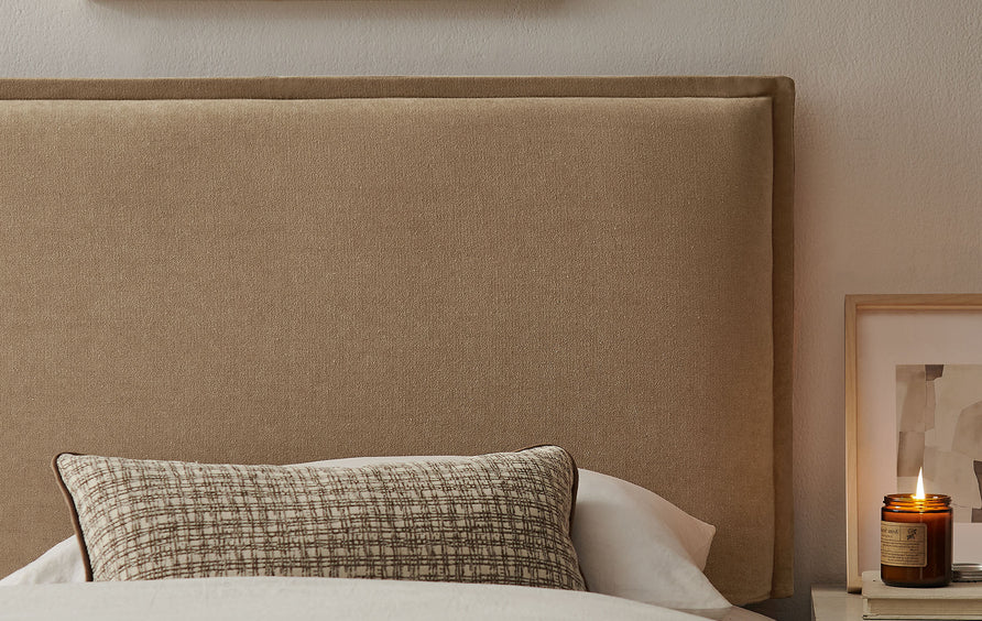 Slate Upholstered Linen Blend Twin Size Headboard in Almond
