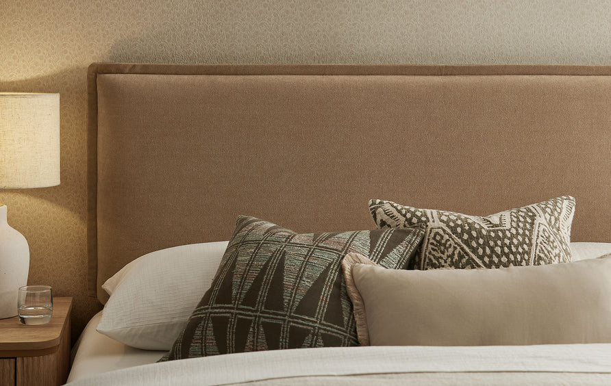 Slate Upholstered Linen Blend King Size Headboard in Almond