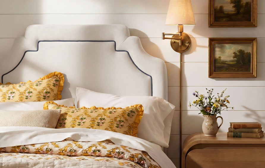 Thatch Stain-Resistant Performance Velvet Twin Size Headboard in Alabaster Cadet Blue