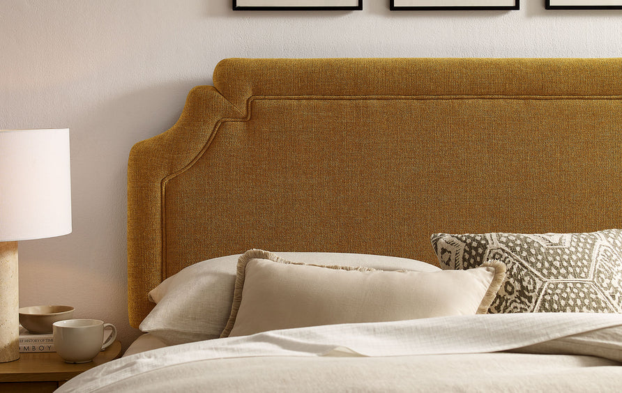 Thatch Upholstered Fabric Queen Size Headboard in Copper
