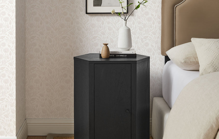 Adair Faceted Wood Side Table in Black
