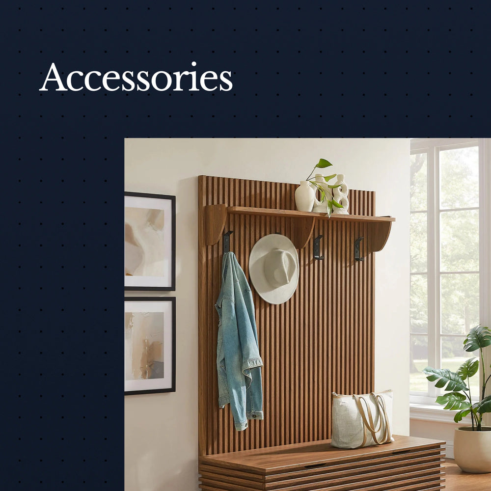 Wooden wall-mounted rack with hooks and shelves in a room with a window and plants.