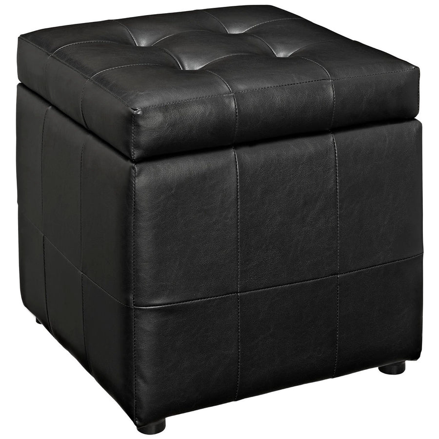 Falun Storage Upholstered Vinyl Ottoman in Black