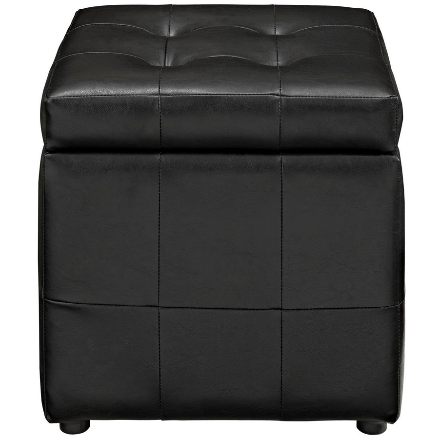 Falun Storage Upholstered Vinyl Ottoman in Black