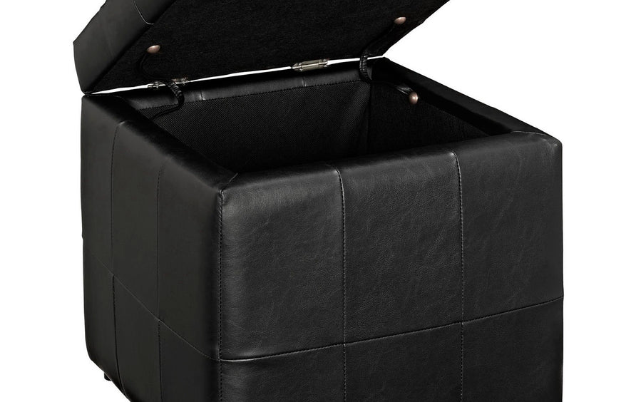 Falun Storage Upholstered Vinyl Ottoman in Black