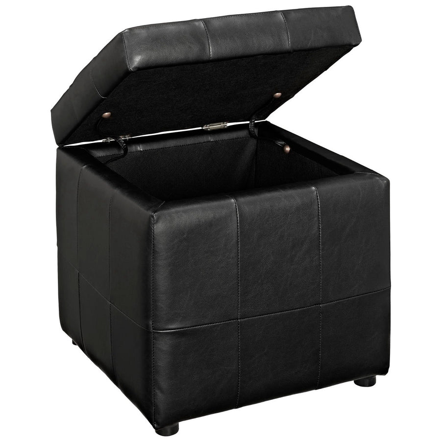 Falun Storage Upholstered Vinyl Ottoman in Black