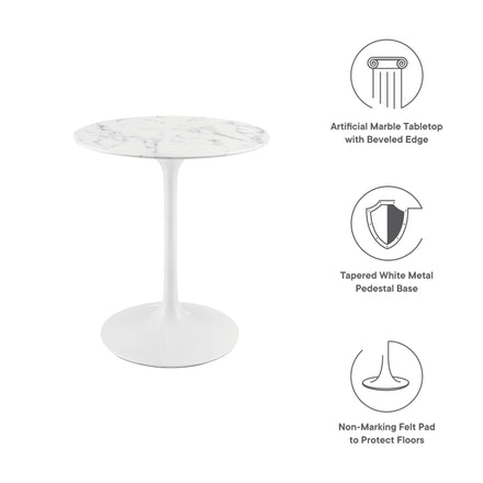 Lippa 28" Round Faux Marble Dining Table in White