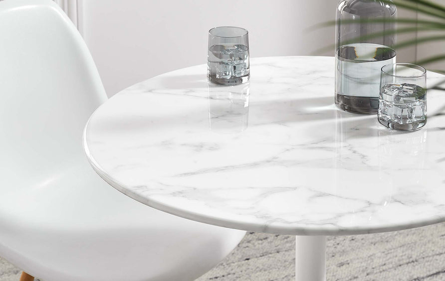 Lumen 28" Round Faux Marble Dining Table in White