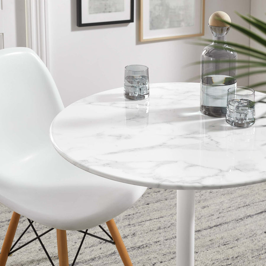 Lumen 28" Round Faux Marble Dining Table in White