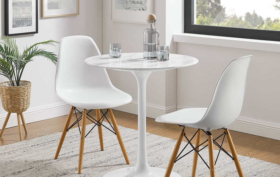 Lumen 28" Round Faux Marble Dining Table in White