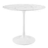 Lumen 36" Round Faux Marble Dining Table in White