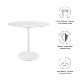 Lumen 36" Round Faux Marble Dining Table in White