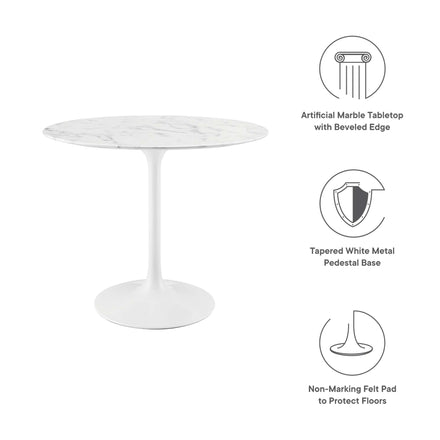 Lippa 36" Round Faux Marble Dining Table in White