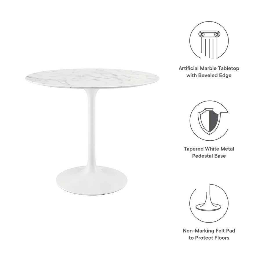 Lumen 36" Round Faux Marble Dining Table in White
