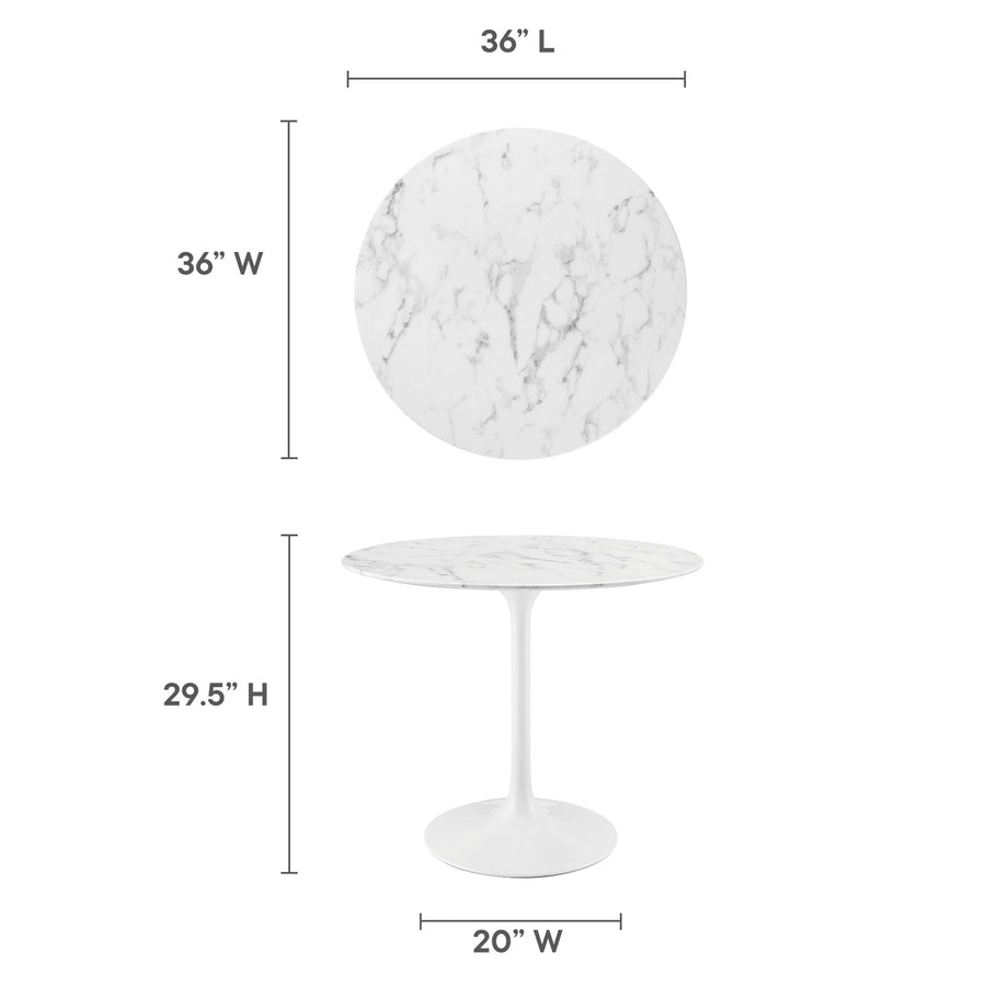 Lumen 36" Round Faux Marble Dining Table in White