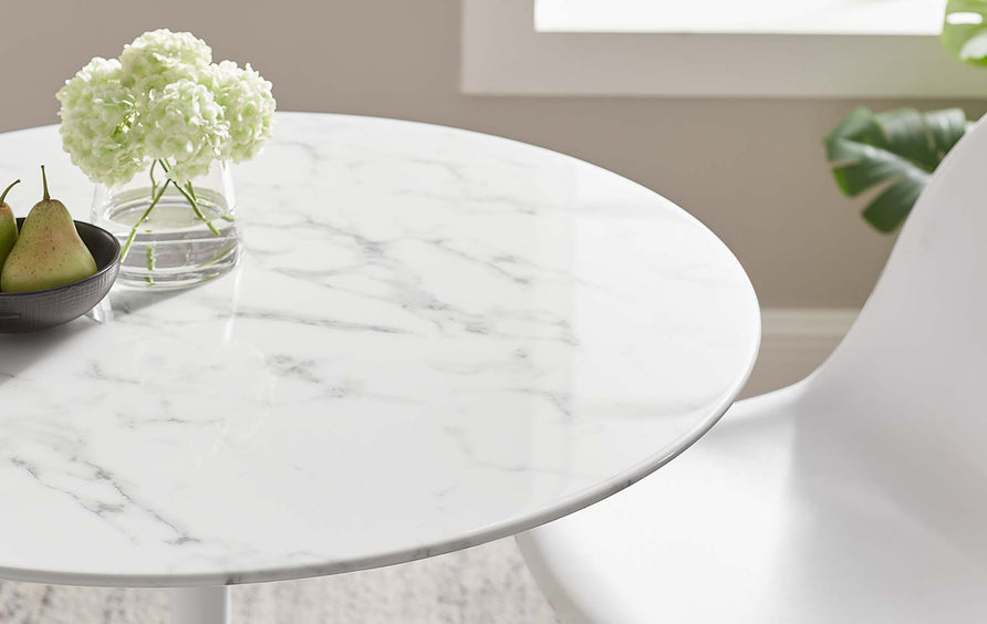 Lumen 36" Round Faux Marble Dining Table in White