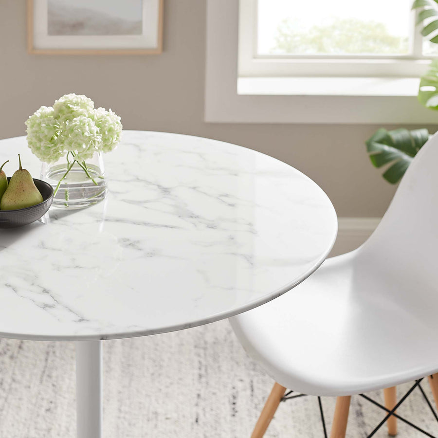 Lumen 36" Round Faux Marble Dining Table in White