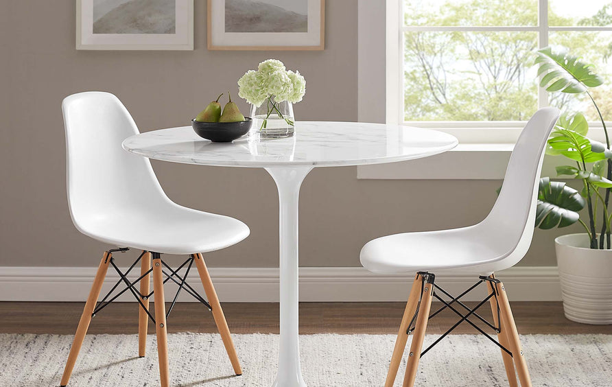 Lumen 36" Round Faux Marble Dining Table in White