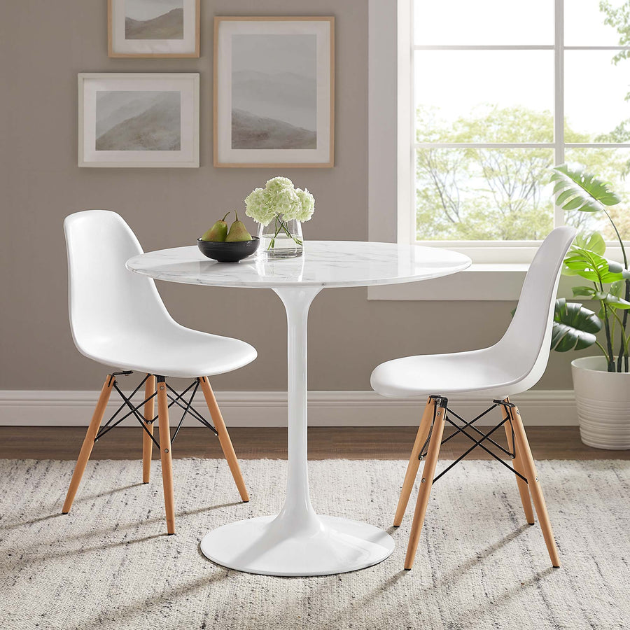 Lumen 36" Round Faux Marble Dining Table in White