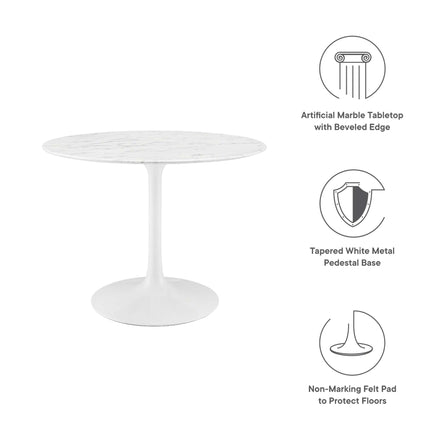 Lippa 40" Round Faux Marble Dining Table in White