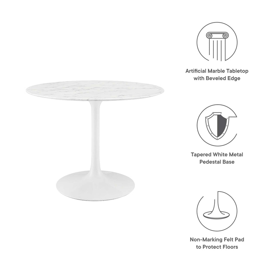 Lumen 40" Round Faux Marble Dining Table in White