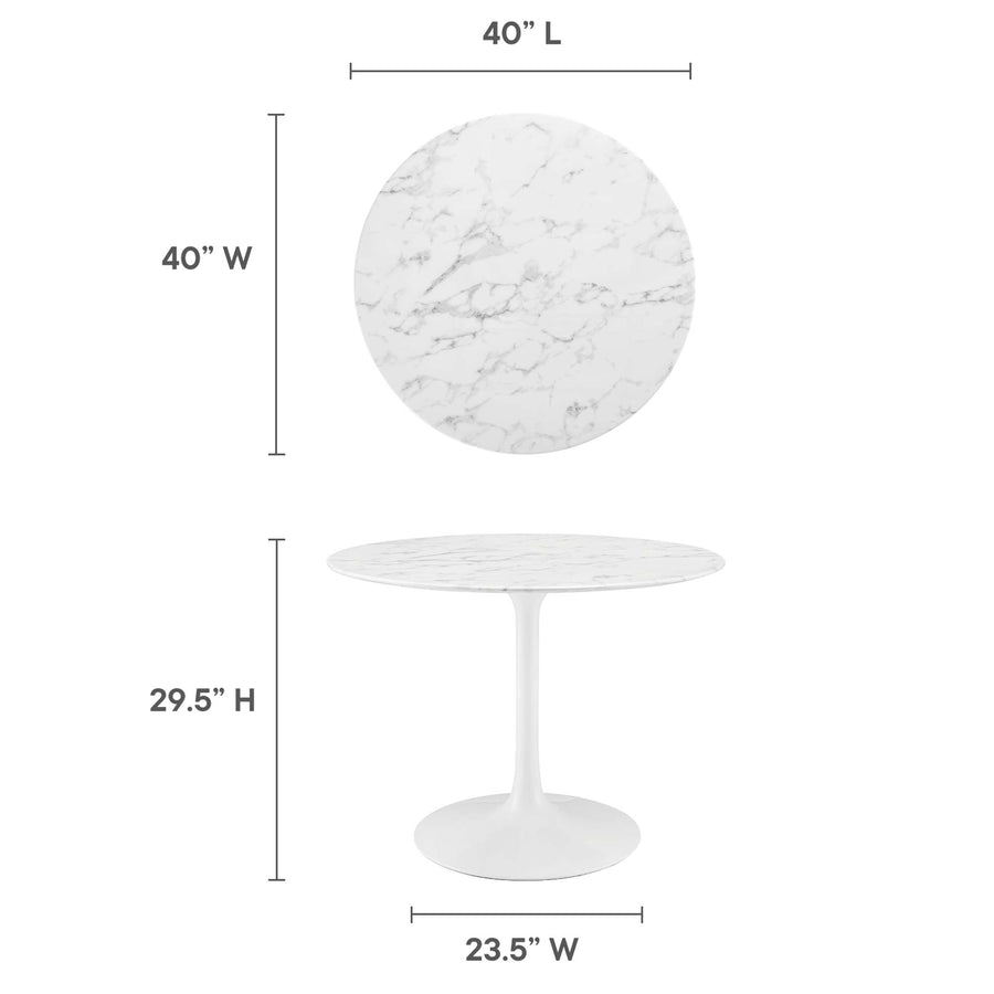Lumen 40" Round Faux Marble Dining Table in White