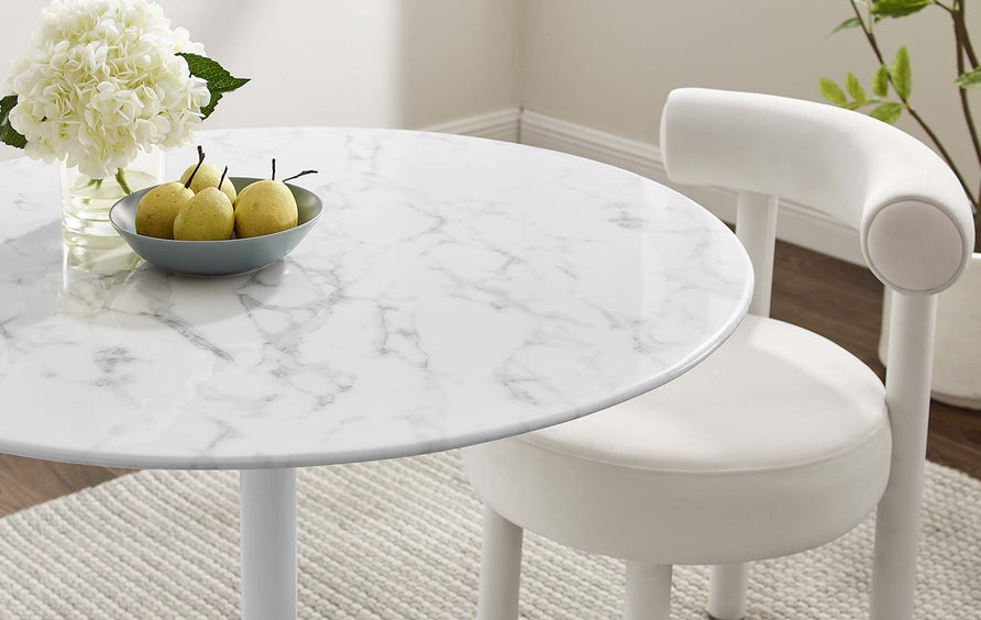 Lumen 40" Round Faux Marble Dining Table in White