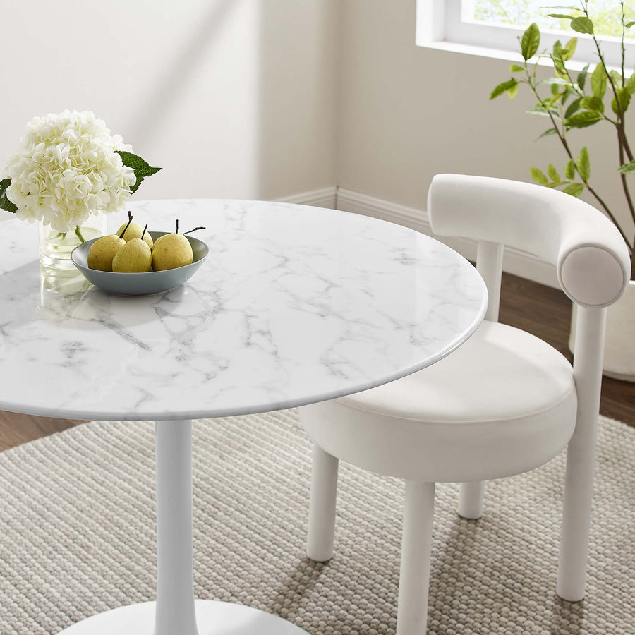 Lumen 40" Round Faux Marble Dining Table in White